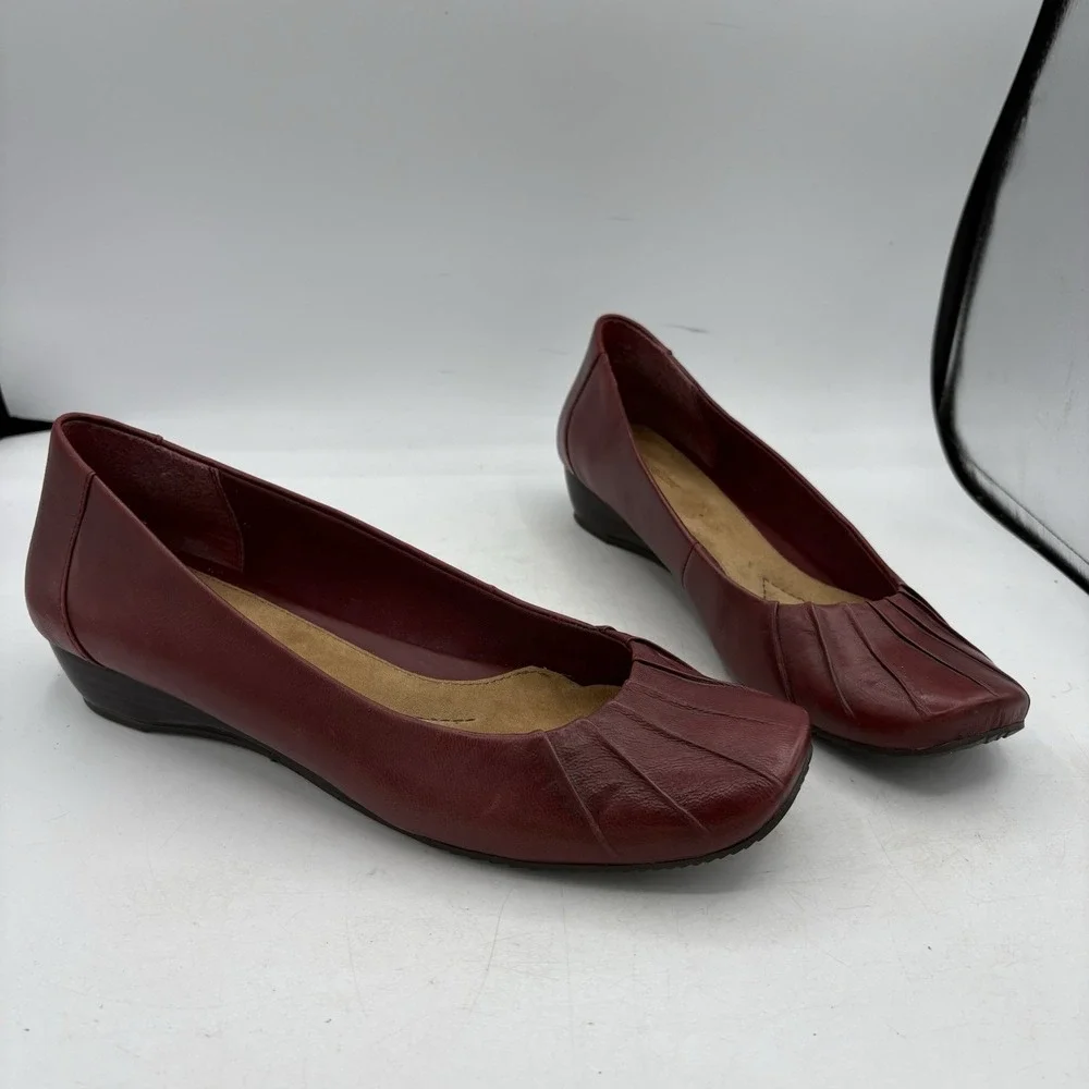 Naturalizer Shoes Womens Size 11 M Farrah Dark Red‎ Loafers Leather Wedge
